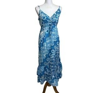 Chaudry CK blue/white dress, bohemian, tropical, resort, retro, festival, beachy
